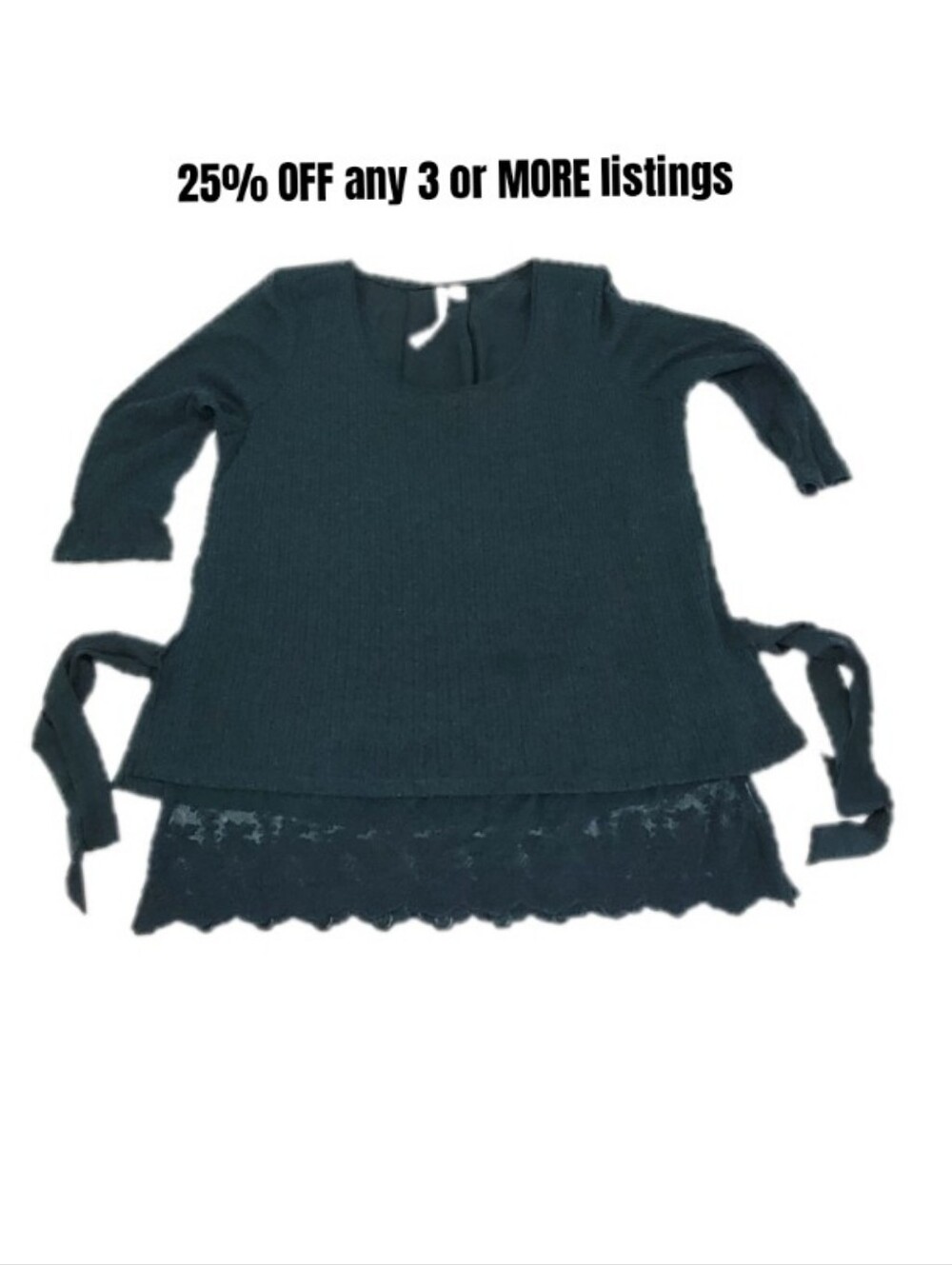 LC Lauren Conrad Dark Green Lace Trim Knit Top Layered Longsleeve